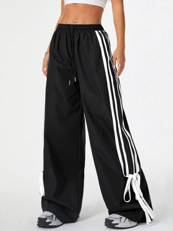 Дамски панталони с висока талия и широки крачоли, полиестер-нейлон смесена тъкан, зимна колекция 2024, ежедневни