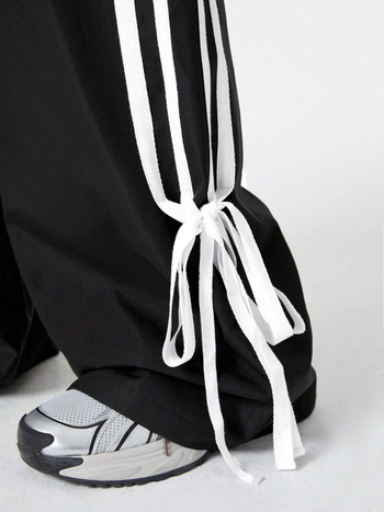 Дамски панталони с висока талия и широки крачоли, полиестер-нейлон смесена тъкан, зимна колекция 2024, ежедневни