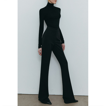 Дамски панталони с висока талия и драпирани широки крачоли, джобове, градски стил; пролет 2025; без нужда от гладене; основен плат 30–50%