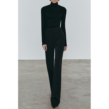 Дамски панталони с висока талия и драпирани широки крачоли, джобове, градски стил; пролет 2025; без нужда от гладене; основен плат 30–50%