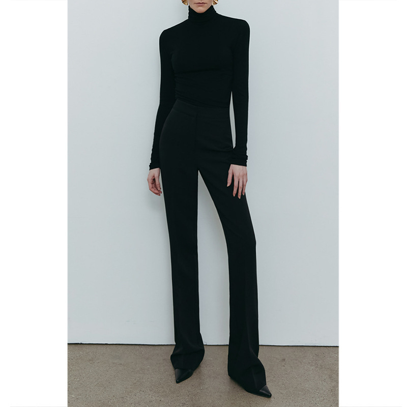 Дамски панталони с висока талия и драпирани широки крачоли, джобове, градски стил; пролет 2025; без нужда от гладене; основен плат 30–50%