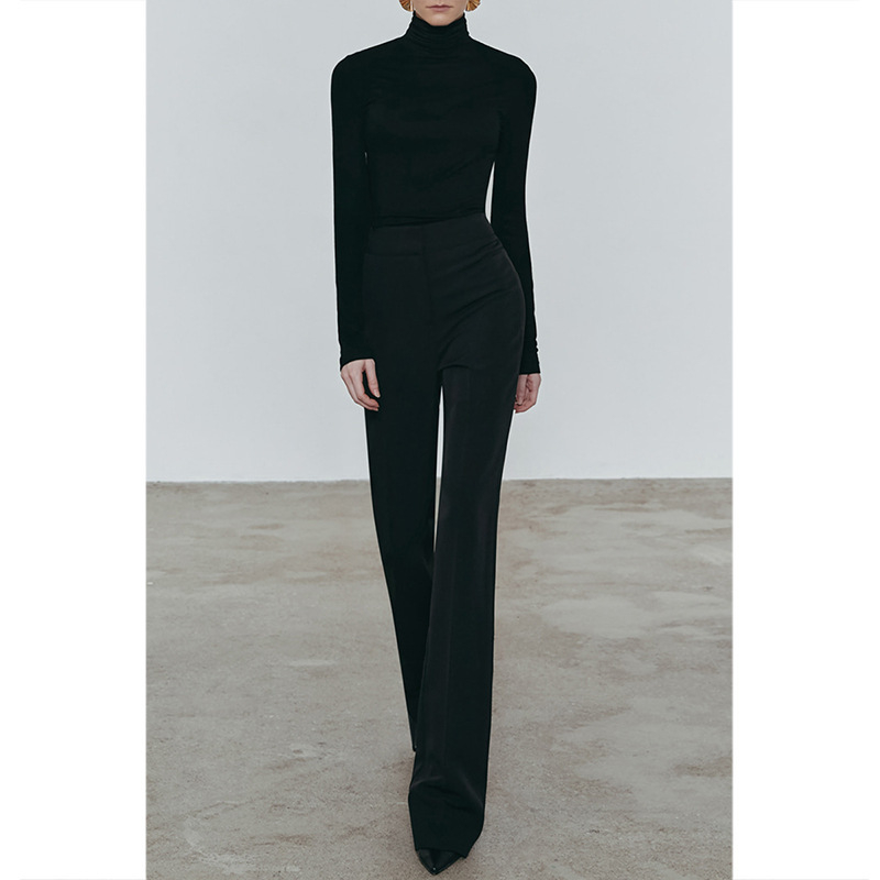 Дамски панталони с висока талия и драпирани широки крачоли, джобове, градски стил; пролет 2025; без нужда от гладене; основен плат 30–50%