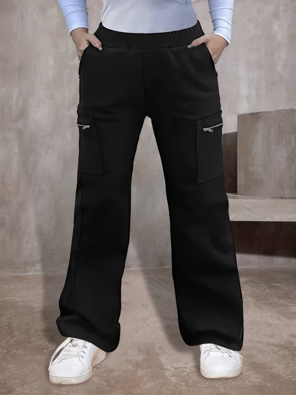 Moteriškos darbo kelnės su didelėmis kišenėmis, poliesterio–akrilio mišinys 50/50, vidurio juosmuo, laisvas kirpimas, panelinis dizainas, ruduo 2024