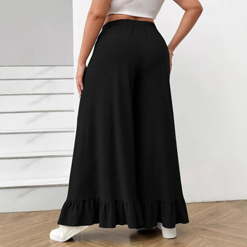 Ежедневни широки полиестерни панталони, висока талия, еластична талия, рюш детайл, пролет 2025