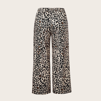 Moterų tiesios kelnės su dryželiu leopardo raštu, vidutinio aukščio juosmuo, poliesteris, didelis elastingumas, street-hipster stilius