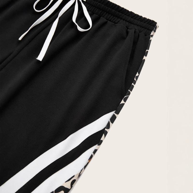 Moterų tiesios kelnės su dryželiu leopardo raštu, vidutinio aukščio juosmuo, poliesteris, didelis elastingumas, street-hipster stilius