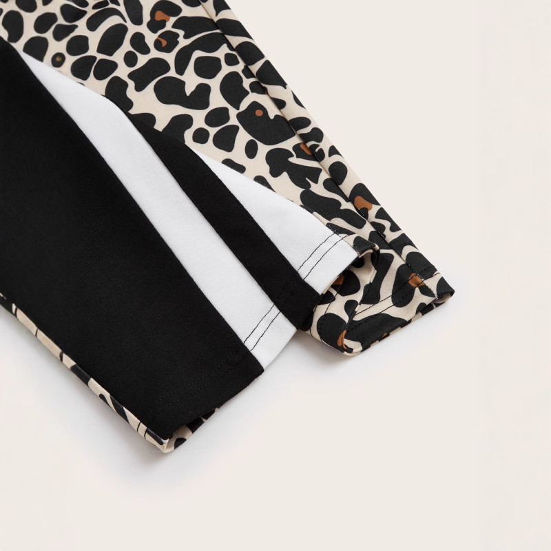 Moterų tiesios kelnės su dryželiu leopardo raštu, vidutinio aukščio juosmuo, poliesteris, didelis elastingumas, street-hipster stilius