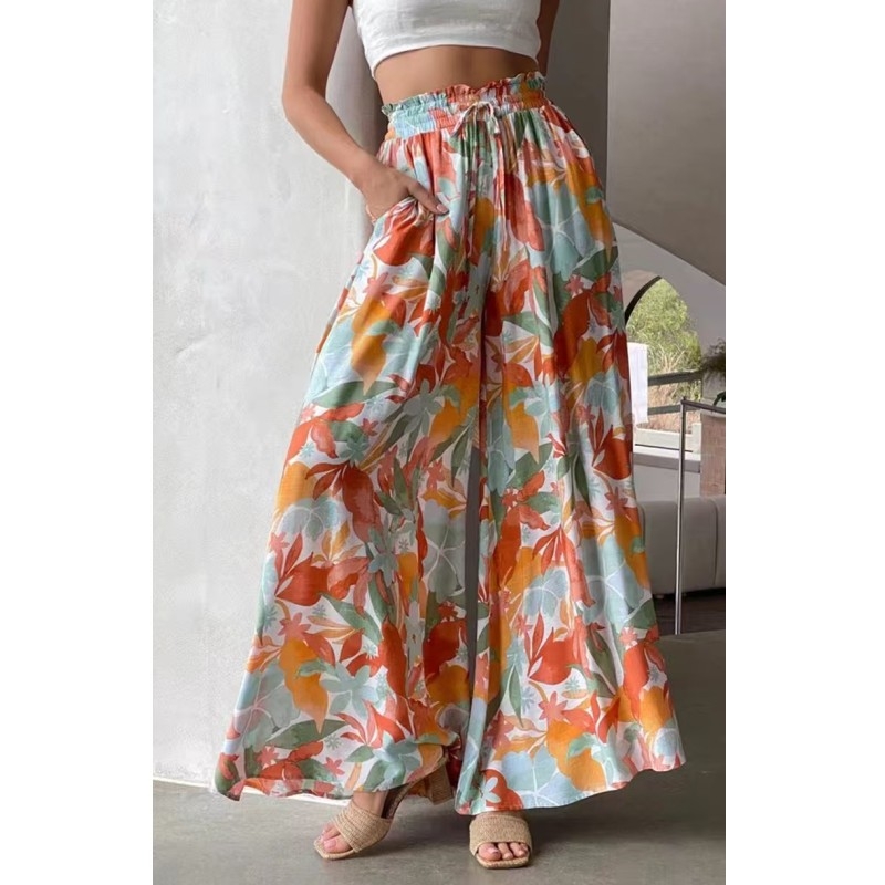 Печатни широки панталони с висока талия, 80-90% полиестер, уличен хип-хоп стил