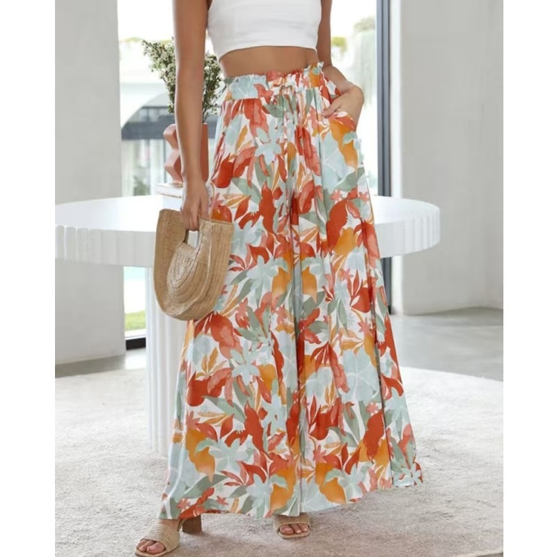 Печатни широки панталони с висока талия, 80-90% полиестер, уличен хип-хоп стил