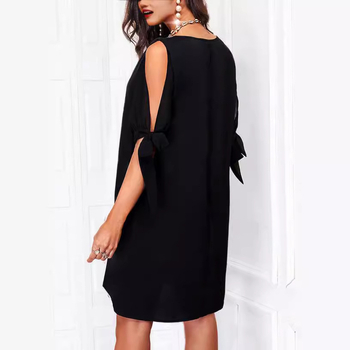 Φόρεμα με V-λαιμόκοψη, Α-γραμμή, Μακρυμάνικο, Μονόχρωμο, Πολυεστέρας 95%+