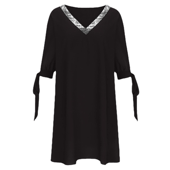 Φόρεμα με V-λαιμόκοψη, Α-γραμμή, Μακρυμάνικο, Μονόχρωμο, Πολυεστέρας 95%+