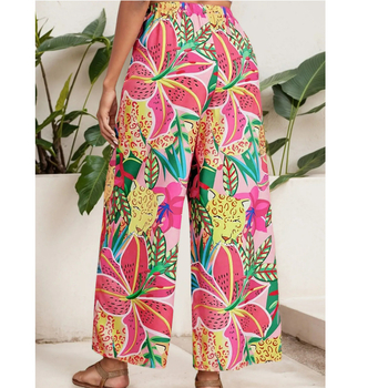 Удобни ежедневни панталони с висока талия и прав силует, дигитален принт, спандекс 70–80%, дължина 9/10