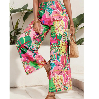 Удобни ежедневни панталони с висока талия и прав силует, дигитален принт, спандекс 70–80%, дължина 9/10