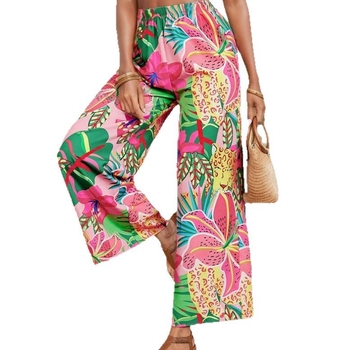 Удобни ежедневни панталони с висока талия и прав силует, дигитален принт, спандекс 70–80%, дължина 9/10