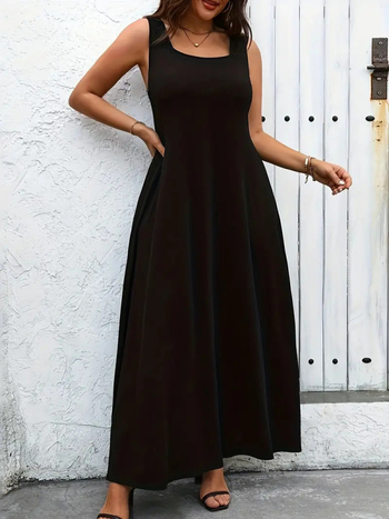 Плетена рокля без ръкави, А-линия силует, квадратно деколте, полиестер 95%+