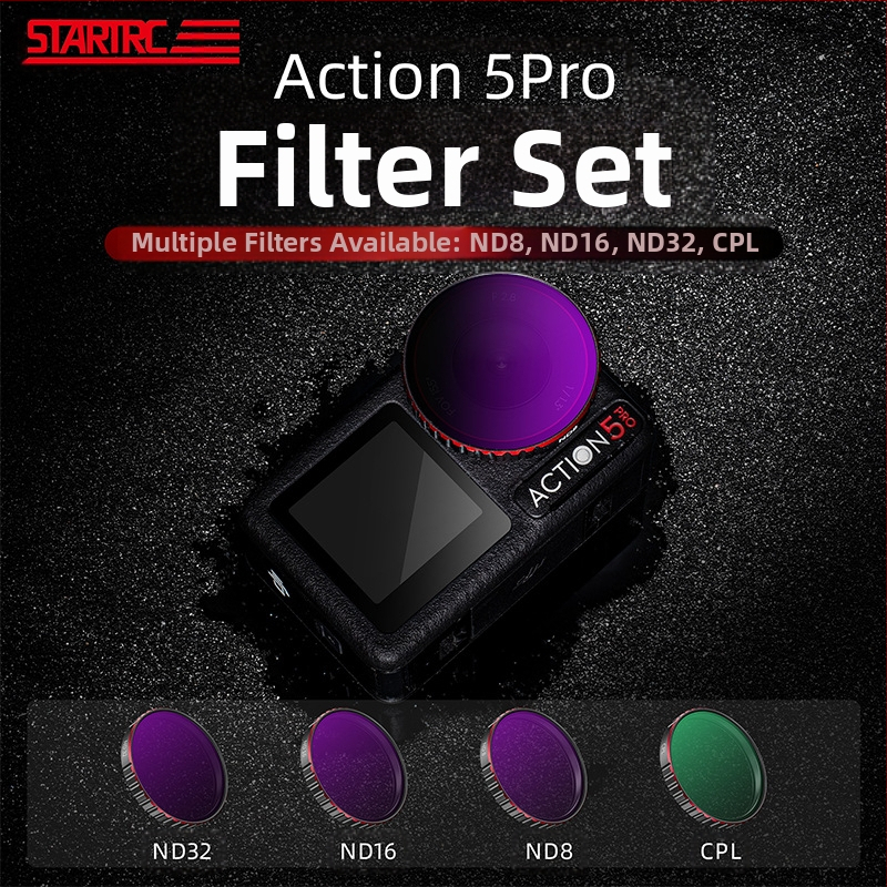 SET FILTRI STARTRC pentru DJI Action5 Pro: Filtru impermeabil, Polarizator CPL și Filtru ND — Cadru din aliaj de aluminiu + sticlă
