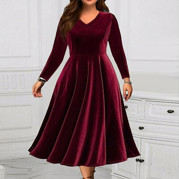 Polüester-spandeksi segu, midi kleit vihmavarjuga seelikuga, ümmargune kaelus, 3/4 varrukad