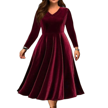 Polüester-spandeksi segu, midi kleit vihmavarjuga seelikuga, ümmargune kaelus, 3/4 varrukad