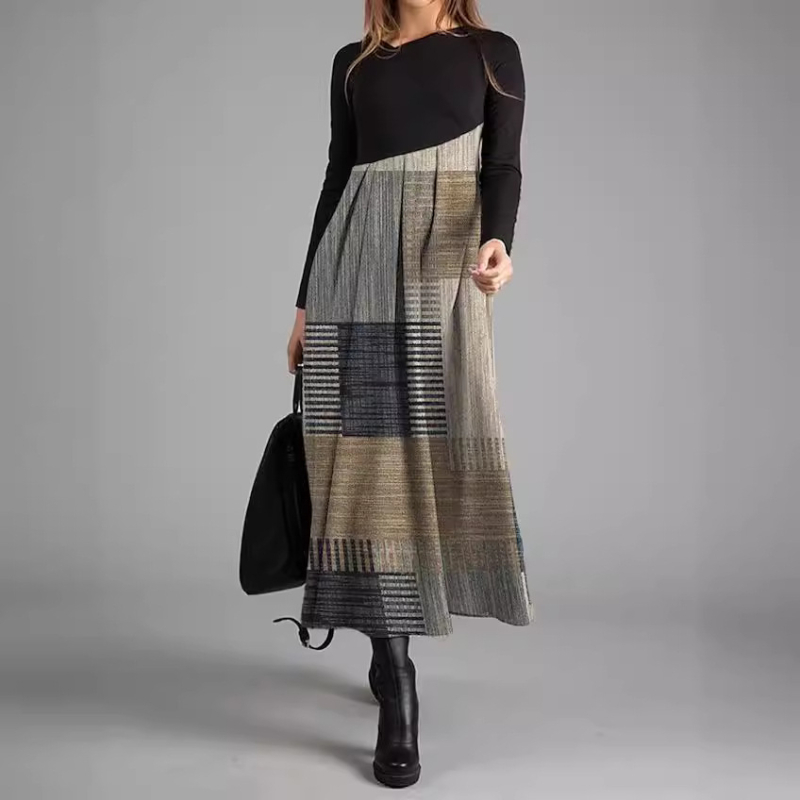 Πολυεστερικό ύφασμα, εκτύπωση σε χρωματική αντιστοίχιση, φόρεμα με εκτύπωση, μακρύ φόρεμα σε γραμμή Α