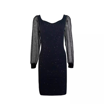 Νυχτερινό φόρεμα από milk silk με V-λαιμό, μακριά μανίκια από δίχτυ, μέση στη γραμμή της μέσης, μονόχρωμο, μακρύ φόρεμα