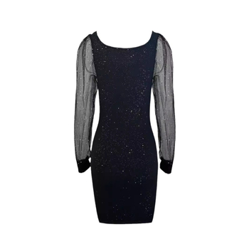 Νυχτερινό φόρεμα από milk silk με V-λαιμό, μακριά μανίκια από δίχτυ, μέση στη γραμμή της μέσης, μονόχρωμο, μακρύ φόρεμα