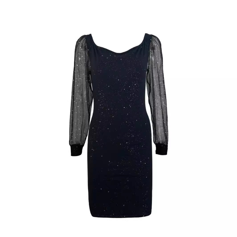 Milk silk õhtukleit V-kaelusega, võrkvarrukatega, pikk kleit, ühetone