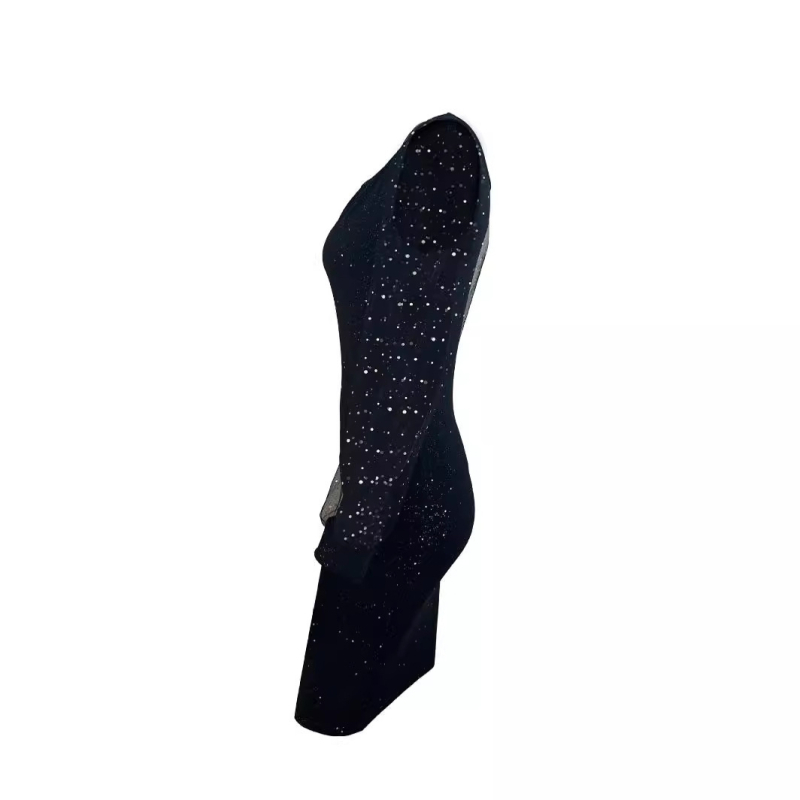 Milk silk õhtukleit V-kaelusega, võrkvarrukatega, pikk kleit, ühetone