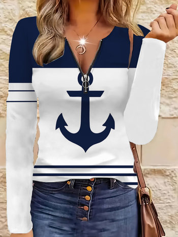 Μπλούζα με 3D εφέ, χαλαρό casual στυλ, μακριά μανίκια, Φθινόπωρο 2024