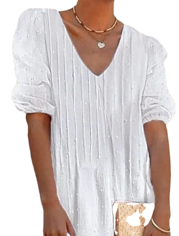 Δαντελένιο φόρεμα με V-λαιμό, lantern μανίκια, midi φούστα σε γραμμή Α, κομψό στυλ