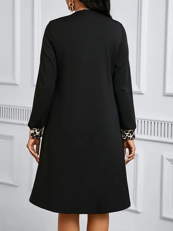 Γυναικείο κοστούμι δύο τεμαχίων με λεοπάρ print, πολυεστέρας, μακριά μανίκια, φούστα με μήκος μέσο, 95% πολυεστέρας