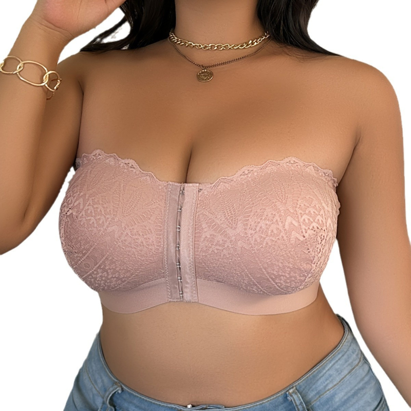 Push-up liemenėlė be petnešėlių, priekinis užsegimas, 3/4 taurė, nėrinių nugara