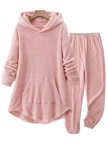 Set din două piese Sherpa, croială lejeră, guler rotund, mâneci foarte lungi, poliester 95%+