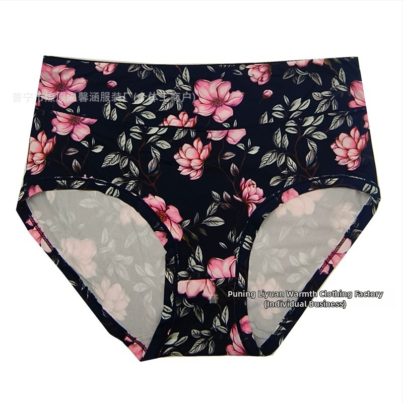 Plus-size дамски бикини с флорален принт, Milk Silk материя, висока талия, повдигане на задника, дишащи и бързосъхнещи