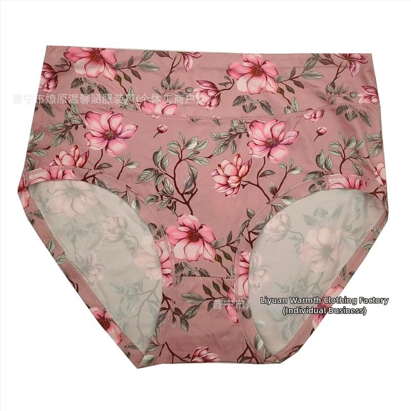 Plus-size дамски бикини с флорален принт, Milk Silk материя, висока талия, повдигане на задника, дишащи и бързосъхнещи