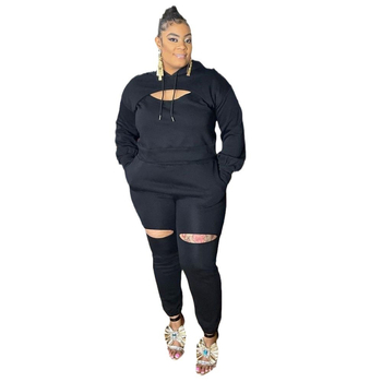 Τριών τεμαχίων καθημερινόν σετ: ζακέτα με κουκούλα και μακριά μανίκια, παντελόνια με ιμάντες και μακριά φόρεμα | πολυεστερική ίνα, υψηλή μέση, street hipster στυλ