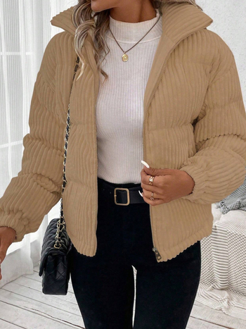 Jachetă din bumbac cu umplutură poliester-bumbac, țesătură poliester, lungime standard, mâneci lungi, guler înalt