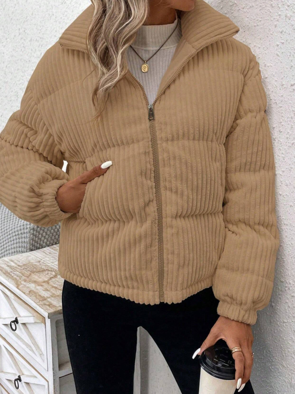 Jachetă din bumbac cu umplutură poliester-bumbac, țesătură poliester, lungime standard, mâneci lungi, guler înalt