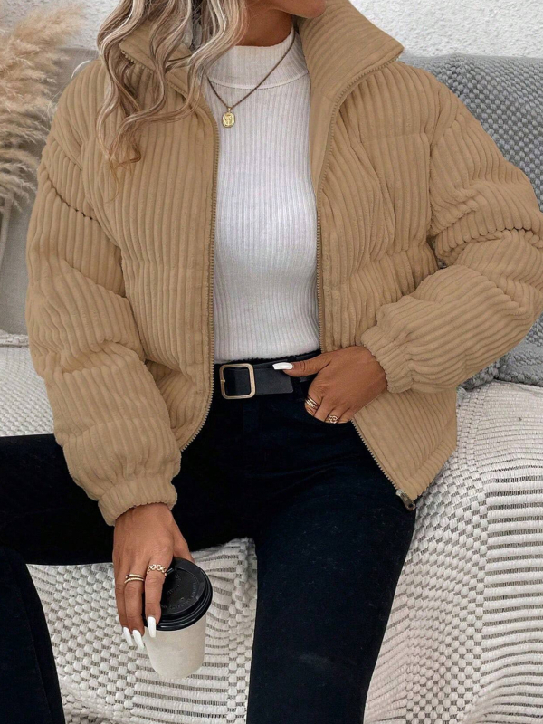 Jachetă din bumbac cu umplutură poliester-bumbac, țesătură poliester, lungime standard, mâneci lungi, guler înalt