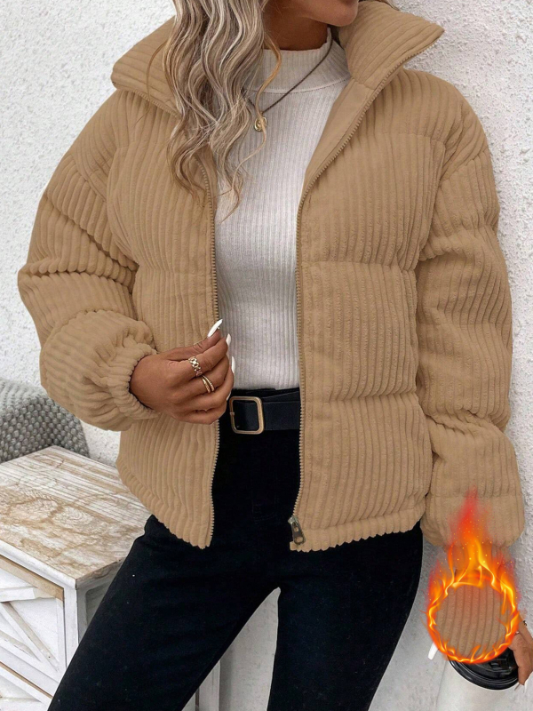 Jachetă din bumbac cu umplutură poliester-bumbac, țesătură poliester, lungime standard, mâneci lungi, guler înalt