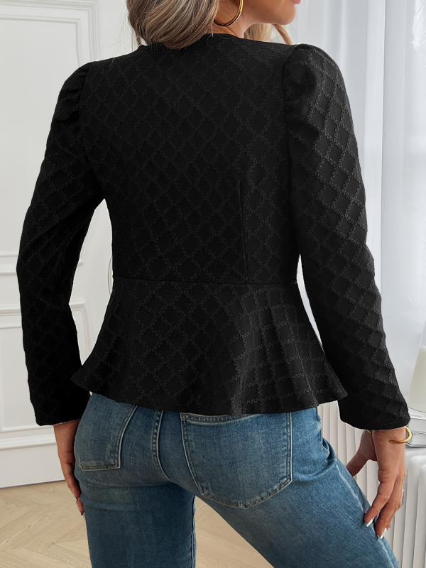 Pufos ujjú dzseki, cipzáras záródás, környak, poliészter-elasztán keverék, téli 2024 megjelenés