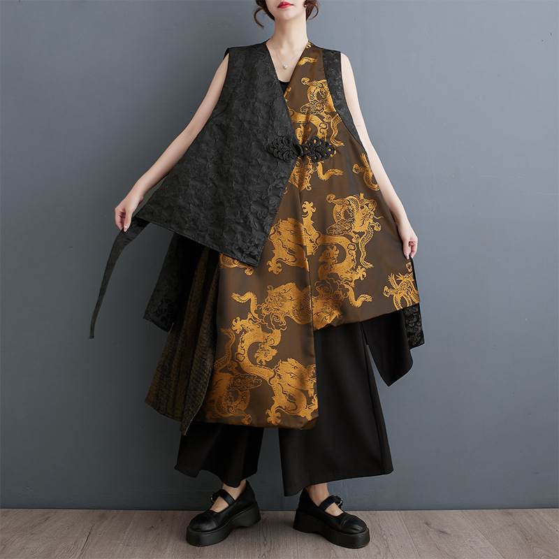 Toamnă 2024 Vestă fără mâneci cu design stratificat neregulat, croială lejeră, stil japonez-coreean