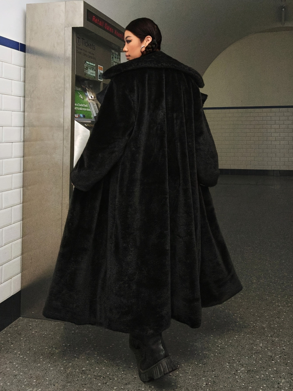 Palton lung pentru femei, poliester 95%+, guler rever, mâneci lungi, stil urban elegant