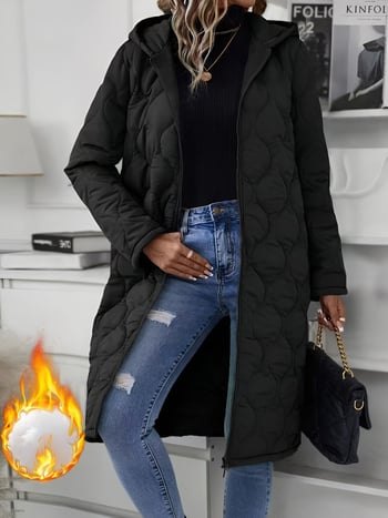 Palto gros de lungime medie, cu umplutură de bumbac, guler Turn-Down, mâneci lungi, țesătură din celuloză regenerată (90–95%), lungime extinsă