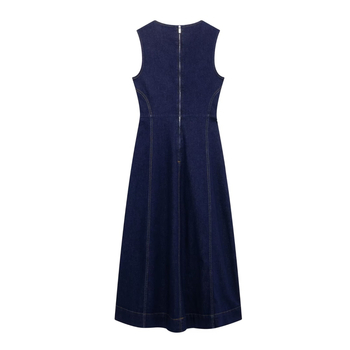 Ντένιμ μίντι φόρεμα χωρίς μανίκια, U-λαιμός, καθημερινό στυλ, άνοιξη 2025