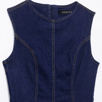 Ντένιμ μίντι φόρεμα χωρίς μανίκια, U-λαιμός, καθημερινό στυλ, άνοιξη 2025