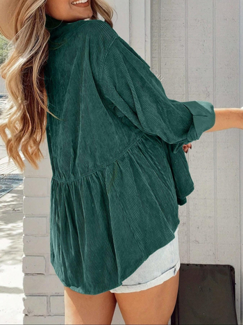 Риза Corduroy с дълги ръкави, лафел яка, свободна кройка, полиестер 50-70%