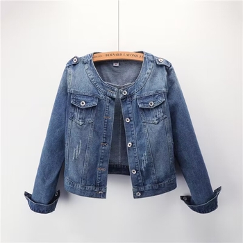 Női farmerdzseki koreai stílusban, kerek nyakú, hosszú ujjú, szűk fazon, hossz 50–65 cm, Tang Cool brands