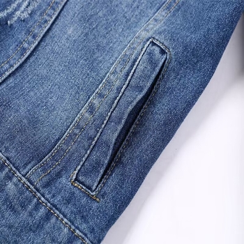 Női farmerdzseki koreai stílusban, kerek nyakú, hosszú ujjú, szűk fazon, hossz 50–65 cm, Tang Cool brands