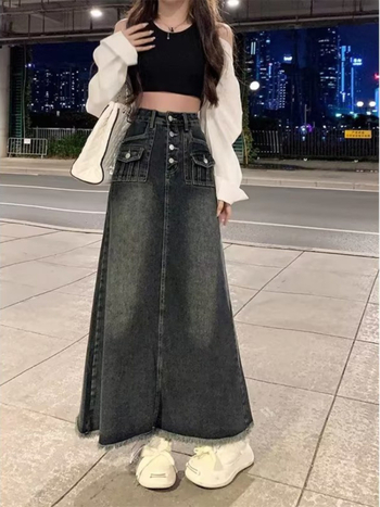 Φούστα από ντένιμ με υψηλή μέση, Α-γραμμής μίντι, φθινοπωρινή 2023