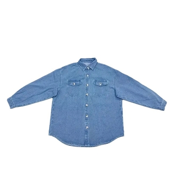 Дънкова дамска риза с дълги ръкави и квадратно деколте, свободна кройка, смес памук-еластан, есен 2025, стил уличен хипстър